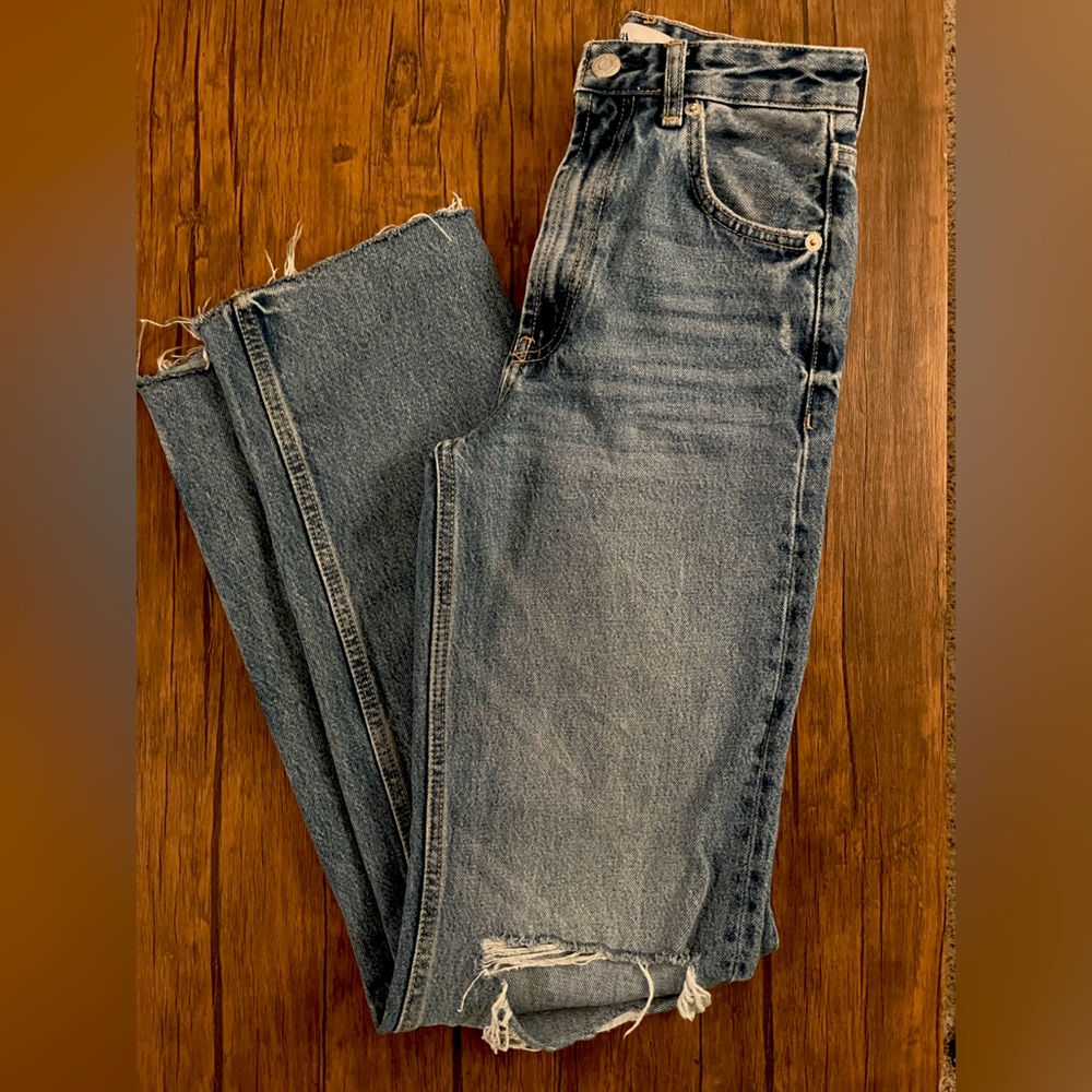 ZARA Ripped Wide Leg Jeans